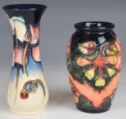 Two Moorcroft vases including one decorated in the Oberon pattern dated 93, the other 2001,