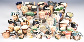 Large quantity of Royal Doulton character jugs including The Juggler and W G Grace, tallest 20cm