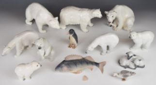 Twelve Beswick / Copenhagen / Lladro and Bing and Grondahl figures, mostly Polar bears, tallest