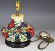 Moorcroft pedestal table lamp decorated in the Simeon pattern, H27cm