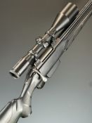 Tikka T3 .308 bolt-action rifle with composite stock, textured semi-pistol grip and forend, raised