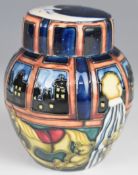 Moorcroft trial covered ginger jar decorated with a child in a nursery with Teddy bear, rocking