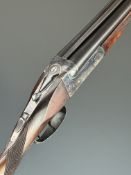 Laurona .410 side by side shotgun with engraved locks, underside, trigger guard, thumb lever and