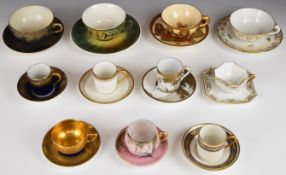 Collection of 19th/20thC cups and saucers including Japanese Satsuma, Rosenthal gilded cabinet