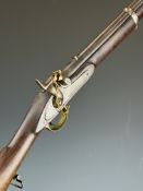 Enfield two band percussion hammer action gun with lock stamped with crown over 'VR' cypher and '