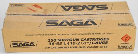 Two hundred and fifty .410 Saga 14g 5 shot shotgun cartridges, sealed in original box. PLEASE NOTE