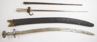 French 1886 pattern Lebel bayonet with downswept quillon, button catch, 52cm cruciform blade and