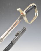 Bavarian Artillery sword with slender ribbed grip, part decorated 80cm blade 'In Treue Fest' and