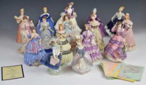 Sixteen Wedgwood, Coalport, Royal Doulton and Lladro figurines, some with limited edition