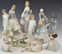 Ten Lladro figures including ballerina, geisha etc