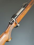 BSA .243 bolt-action rifle with chequered semi-pistol grip and forend, sling mounts, scope rails and