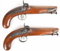 A pair of of George Farmer of Cardiff 16 bore percussion hammer action pistols each with lock
