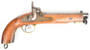 Percussion hammer action .577 Sea Service or Lancers pistol with brass trigger guard, but plate