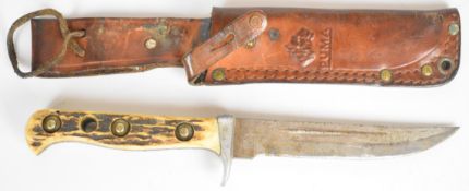 Puma German hunting or similar knife with antler handle and aluminium guard, numbered 52372, overall