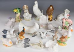 Twenty Beswick, Lladro, Royal Doulton and continental bird and animal figures, tallest 19cm