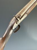 Indistinctly named 10 bore percussion hammer action sporting gun with engraved lock, hammer, trigger