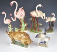 Six continental bird and animal figures by Zsolnay Pecs, Goebel, Sommerhuber, Keramos, and