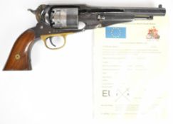 Deactivated Uberti .36 six shot single action percussion revolver with brass trigger guard, wooden