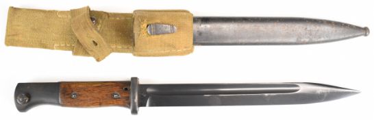 German K98 bayonet with wooden grips and 25cm fullered blade stamped 'Carl Eickhorn' and '6691 e',