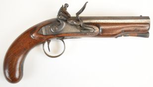 I Gillet of Bristol flintlock coat pistol with named and engraved lock, engraved top strap,