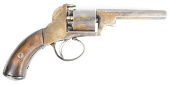 Webley Bentley pattern five-shot semi-hammerless percussion revolver with wooden grips and 4.25 inch