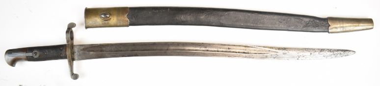 British Whitworth 1863 pattern sword bayonet with leather grips and fullered yataghan blade, in