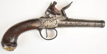 Stone of Bristol flintlock pocket pistol with named and engraved lock, engraved trigger guard,
