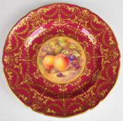 Royal Worcester painted fruit cabinet plate with decoration of apple and blackberry, signed Skerret,