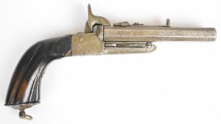 Unnamed double barrelled side by side percussion hammer action pistol with chequered lock plates,