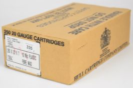 Two hundred and fifty 20 bore B E Chaplin of Winchester 23g 6 shot shotgun cartridges, all sealed in