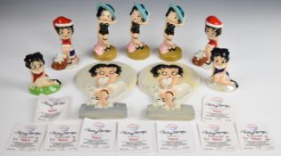 Six Wade Betty Boop figurines including limited edition examples, and two wall plaques, tallest