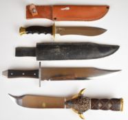Three hunting knives including Franklin Mint style buffalo knife and a Muela etc, longest blade