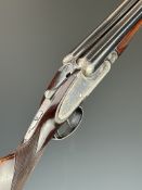 Gunmark Kestrel 12 bore side by side sidelock ejector shotgun with engraved locks, underside,