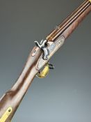 Italian .58 muzzle loading percussion hammer action rifle with eagle over 'US' engraved to the lock,