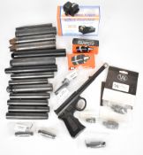 A collection of gun parts and accesories including Milbro Clearview illuminated HD106 air rifle