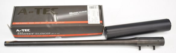 Two Blaser rifle parts comprising Blaser A-Tec 15X1 full bore sound moderator in original box, and