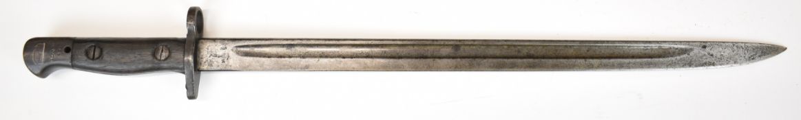 British 1907 pattern sword bayonet with some good stamps to ricasso, wooden grips, pommel stamped