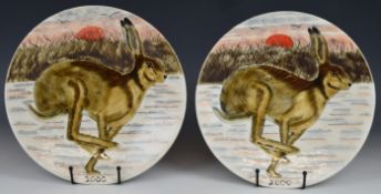 Two Cobridge limited edition chargers 25//200 and 48/200 decorated with hares