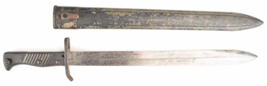 German Ersatz EB44 bayonet with steel grips and scabbard, overall length 51cm. PLEASE NOTE: WE ARE