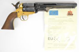 Deactivated Pietta .44 six shot single action percussion revolver with engraved scenes of ships to