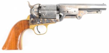 Western Arms .36 six-shot single-action percussion revolver with engraved scenes of ships to the