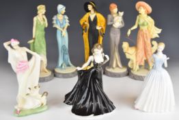Eight Royal Doulton figurines including Classique examples Naomi, Faye, Elizabeth etc, tallest 29cm