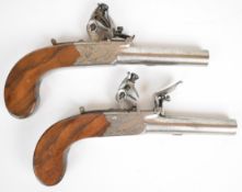 A pair of William Hole of Bristol flintlock pocket pistols each with named and engraved lock, line