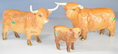 Beswick Highland bull, cow and calf figures, tallest 13cm