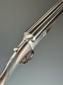 Henry Clark & Son 16 bore side by side shotgun with named locks, chequered grip and forend, double