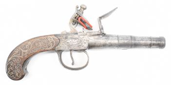 James Barber of London flintlock pocket pistol with named and engraved lock, engraved trigger