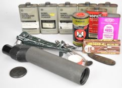 A collection of gun and shooting related items including eight vintage ICI Nobel, Norma, Du Pont and