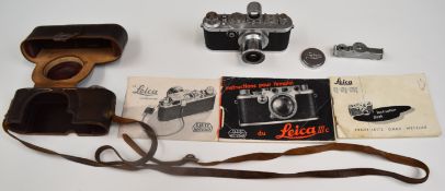 Leica 1f 35mm camera, serial number 673610, circa 1953/4, with Leitz Elmar f=5cm 1:3.5 lens, 5cm