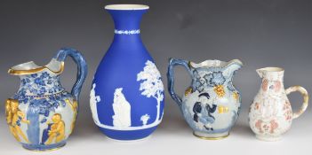 Copeland Spode relief molded jug, large Jasperware vase and a 19thC Chinese jug, etc. tallest 30cm