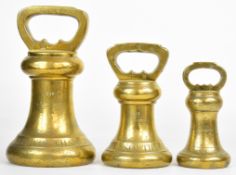 County of Southampton run of three Victorian county standard bell shaped weights comprising 28, 14